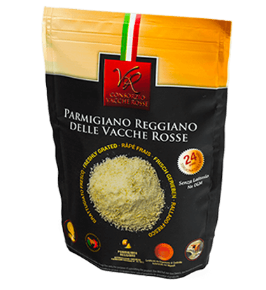 Parmigiano Reggiano Vacche Rosse 24 mesi grattugiato fresco 60gr